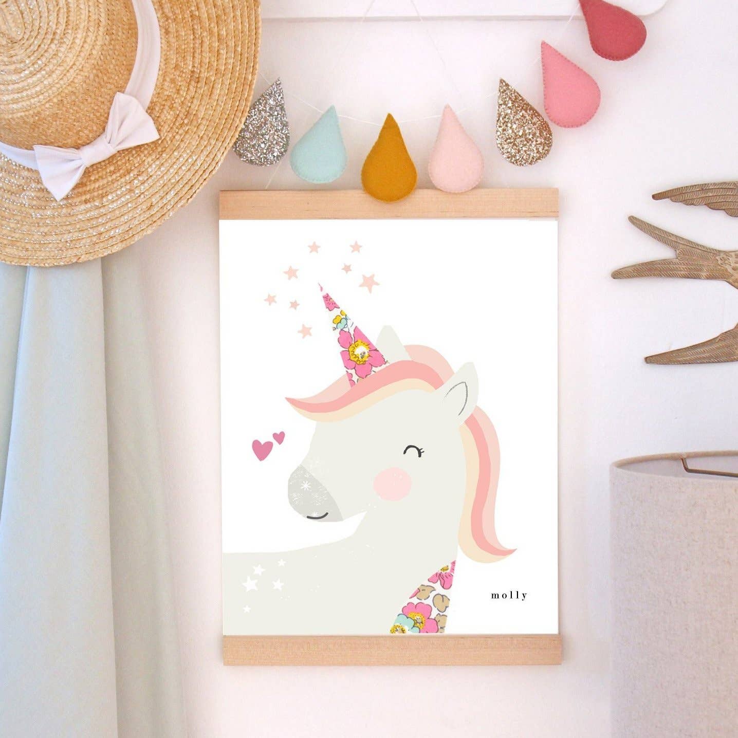 Liberty Print Unicorn Nursery Art A4