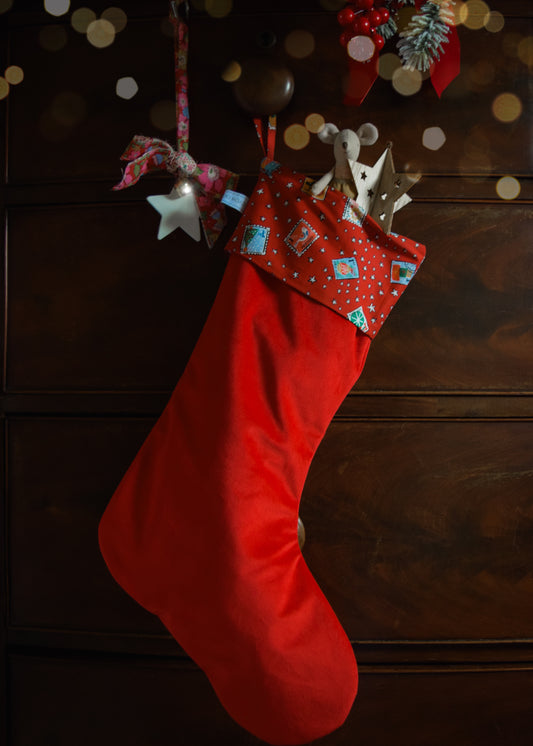 Liberty 'Christmas Greetings' & Velvet Christmas Stocking