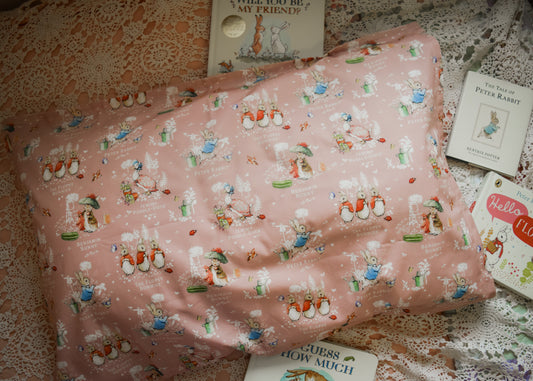 Limited Edition Peter Rabbit Pillowcase - Pink with Character Titles