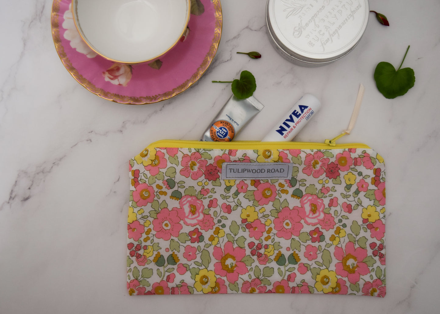 Liberty of London Zip Pouch or Pencil Case - Organic Betsy pink & yellow