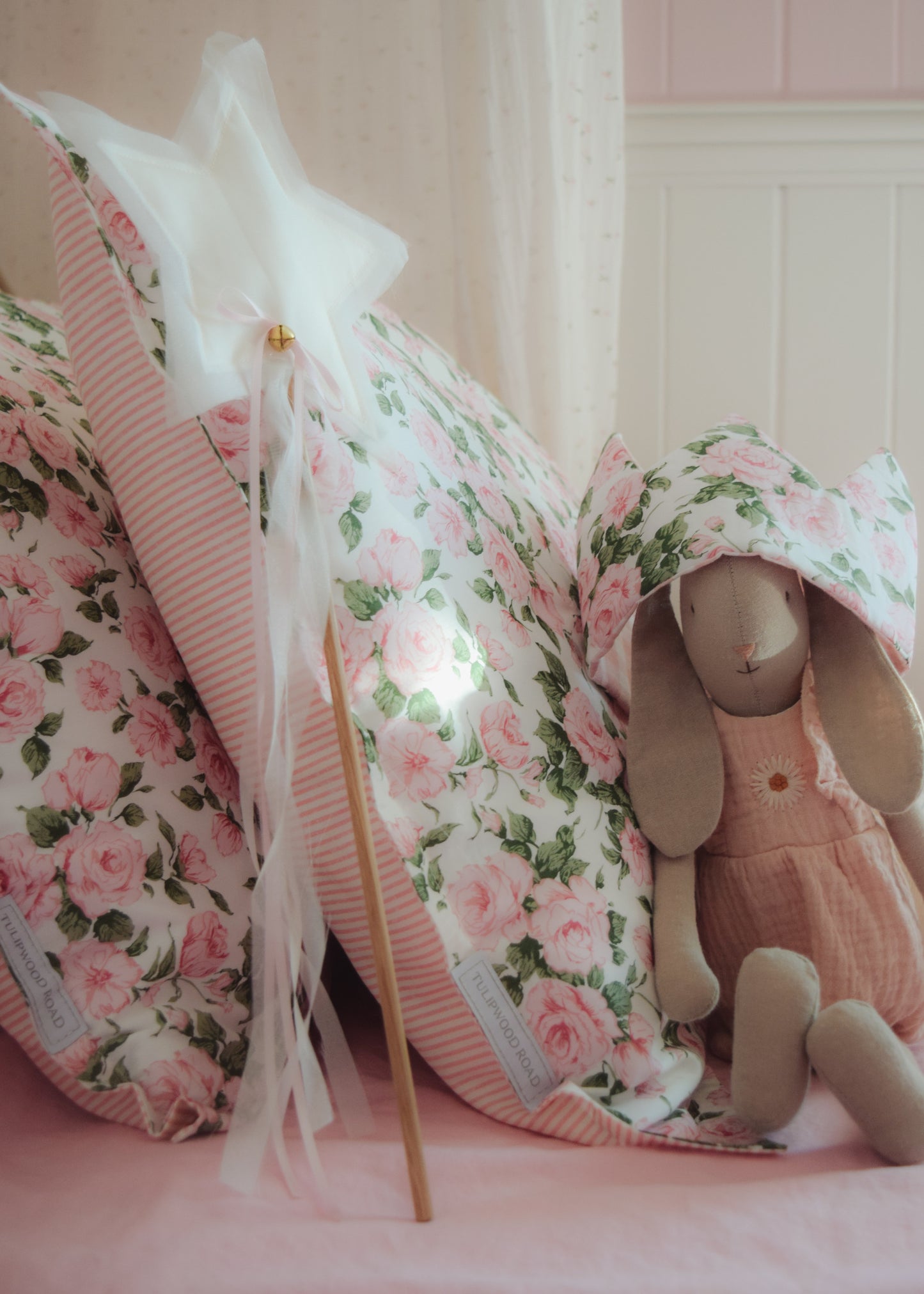 Liberty of London 'Carline Rose' + Pink Stripe Pillowcase (IN STOCK)