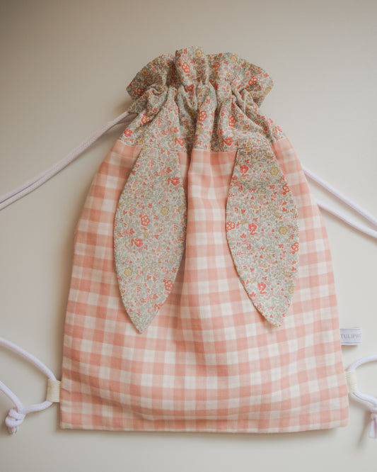 Liberty of London Backpack - Liberty Katie & Millie (peach) + Blush Gingham