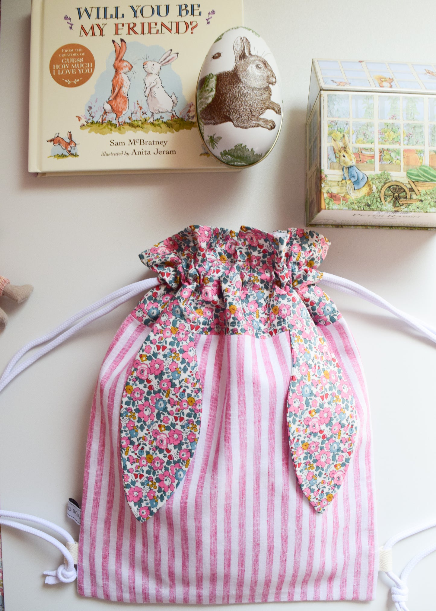 Liberty of London Bunny Backpack - 'Betsy Ann' & Wide Pink Stripe