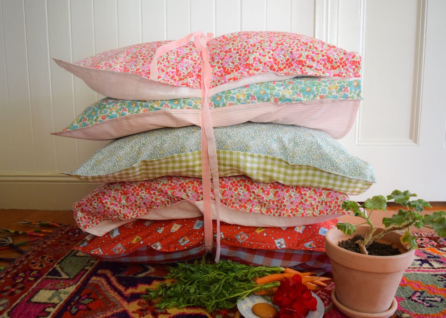 Liberty of London 'Betsy Green' + Pink Stripe Pillowcase (IN STOCK)