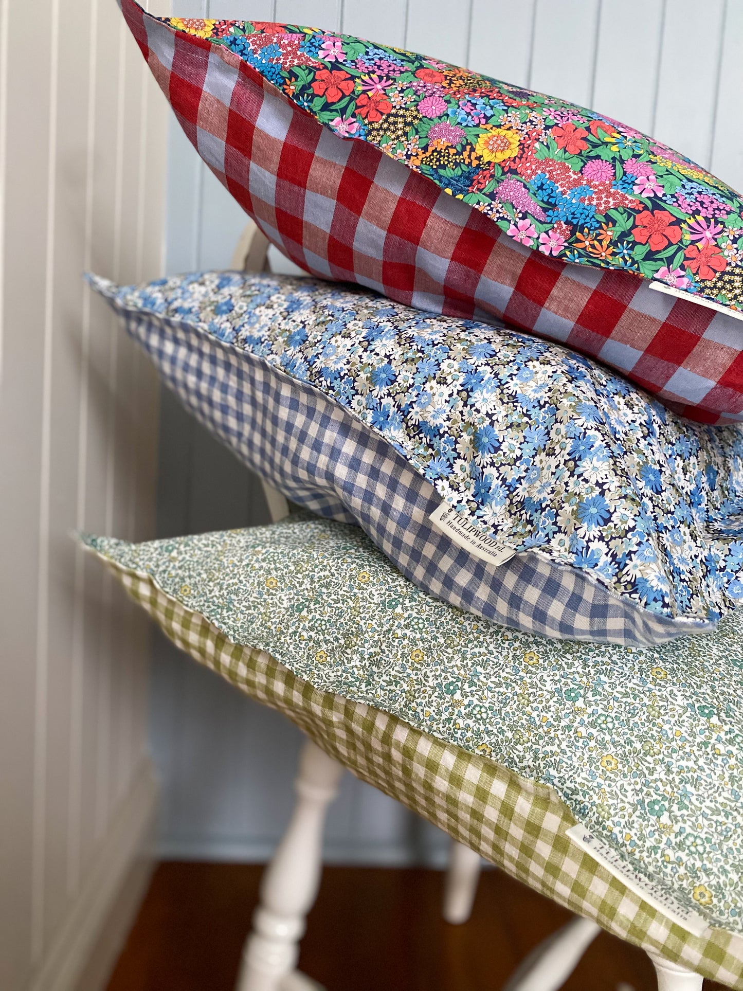 Liberty of London 'Katie & Millie' Green +Apple Gingham Linen Pillowcase (IN STOCK)