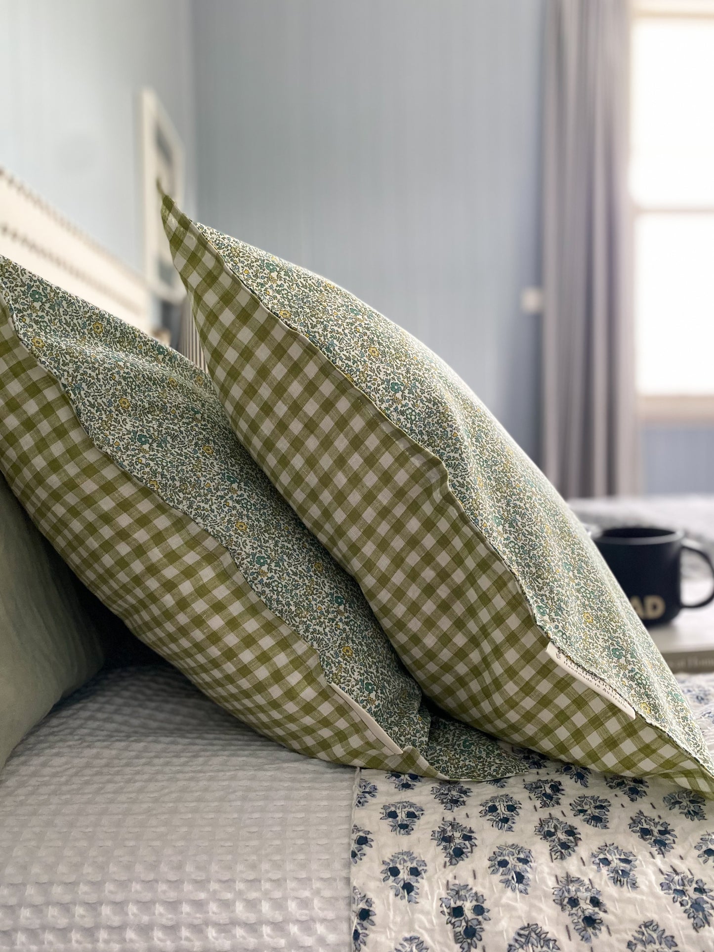 Liberty of London 'Katie & Millie' Green +Apple Gingham Linen Pillowcase (IN STOCK)