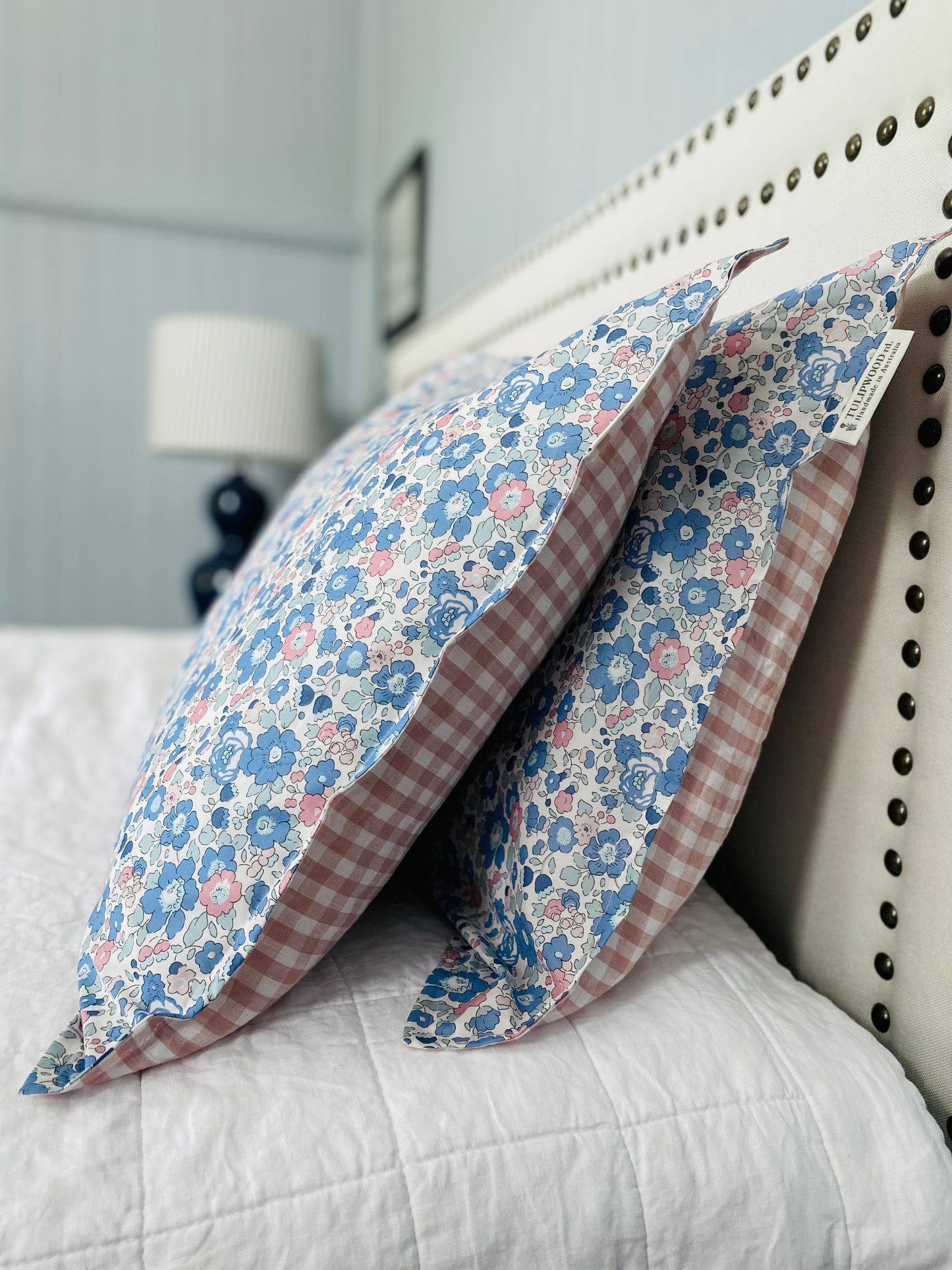 Liberty of London 'Betsy Blue' + Shell Gingham Linen Pillowcase